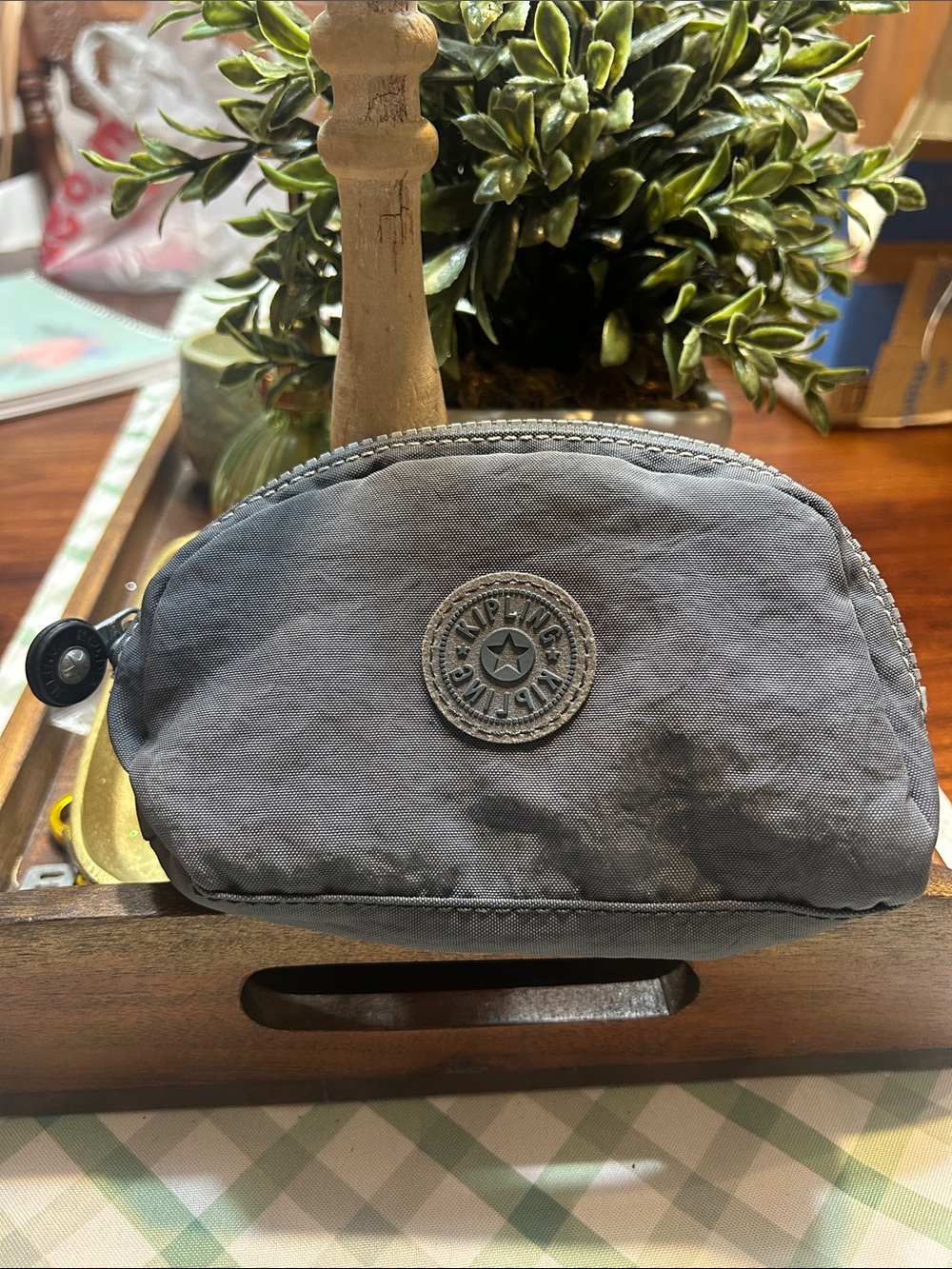 Kipling Gray Nylon Toiletry Pouch w clip